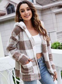 Abrigo teddy de guingán con capucha - Multicolor - Ver 3