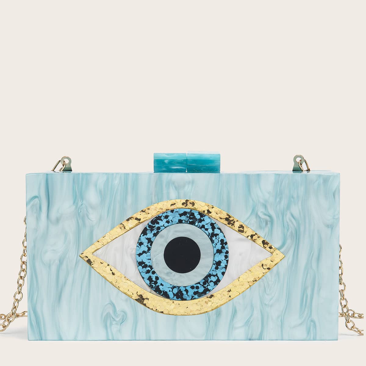 

Eye Pattern Chain Box Bag, Blue