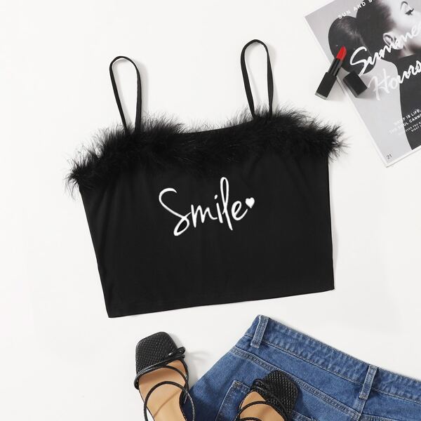 

Plus Letter Graphic Crop Cami Top, Black