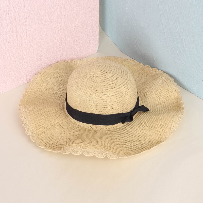 

Bow Decor Straw Hat, Beige