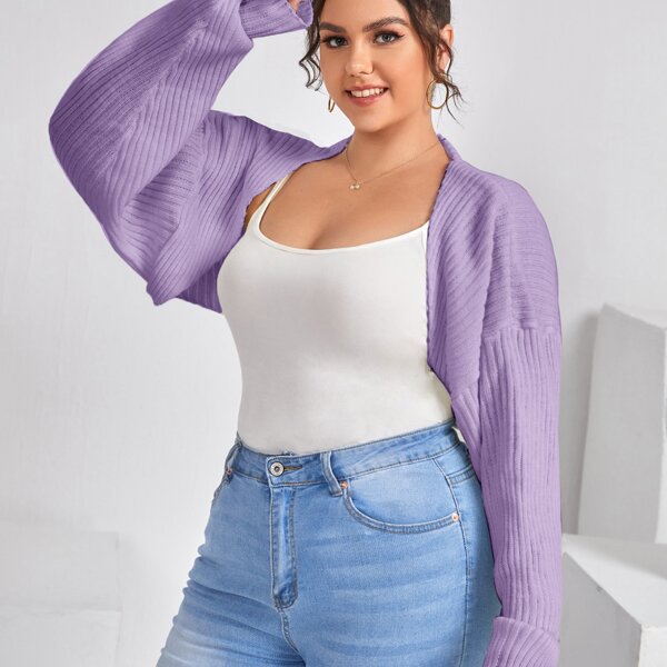 

Plus Drop Shoulder Crop Cardigan, Purple