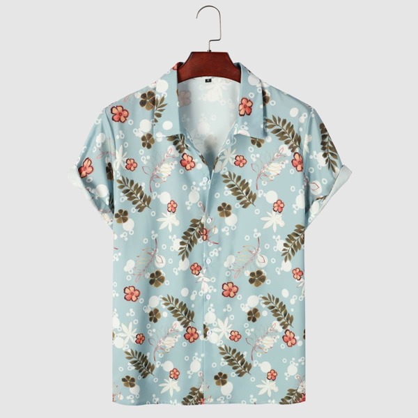 

Men Polka Dot & Floral Print Shirt, Baby blue
