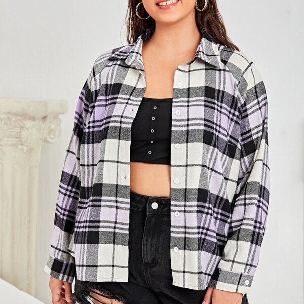 

Plus Plaid Button Through Blouse, Multicolor