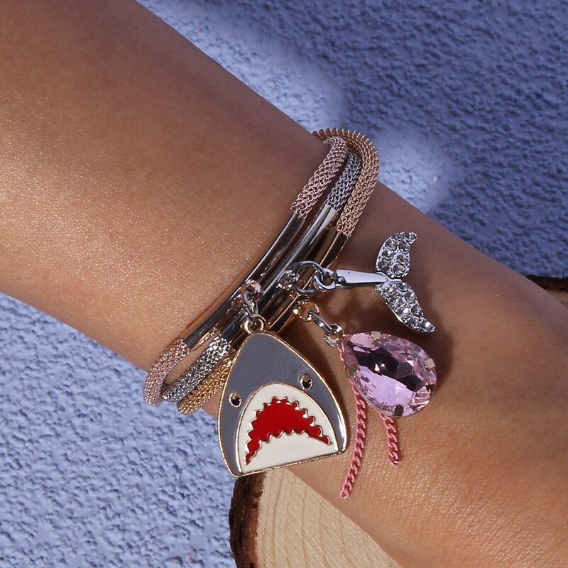 

1pc Cartoon Decor Layered Bracelet, Silver