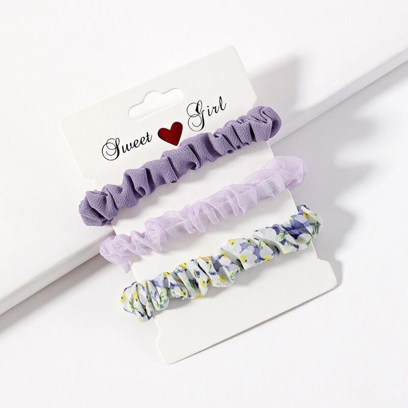 

3pcs Ditsy Floral & Plain Hair Tie, Multicolor