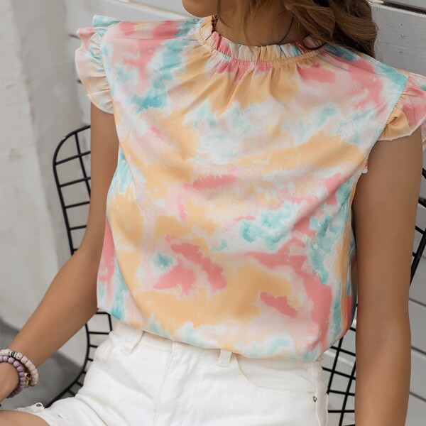 

Ruffle Trim Tie Dye Blouse, Multicolor