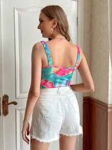 SHEIN VCAY Top De Tirantes Fruncido Teñido Con La Técnica Tie-dye - Multicolor - Ver 2