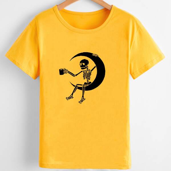

Plus Skull And Moon Print Tee, Yellow