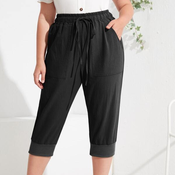 

Plus Drawstring Waist Capris Pants, Black