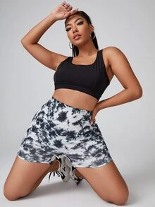 SHEIN Plus Tie Dye Cycling Shorts - Black and White - View 5