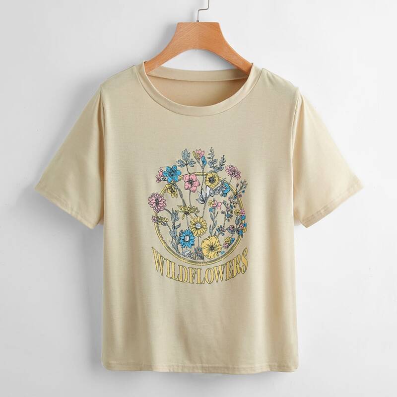 

Letter Floral Graphic Tee, Khaki
