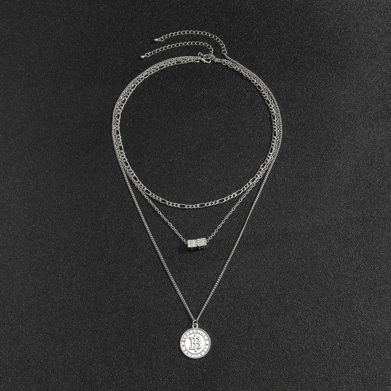 

Guys 2pcs Geo Charm Layered Chain Necklace, Silver