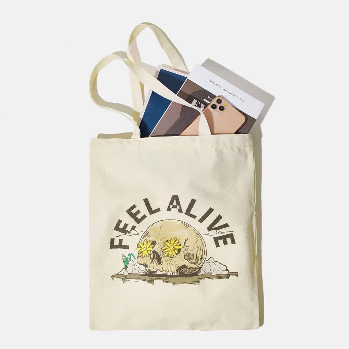 

Skull Graphic Shopper Bag, Beige