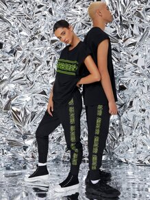 Manfinity Hombres 1 pieza Pantalones con estampado de letra china - Negro - Ver 3