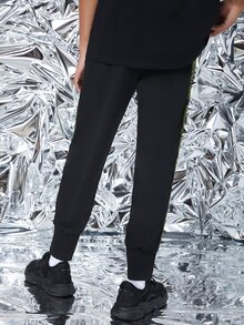 Manfinity Hombres 1 pieza Pantalones con estampado de letra china - Negro - Ver 4