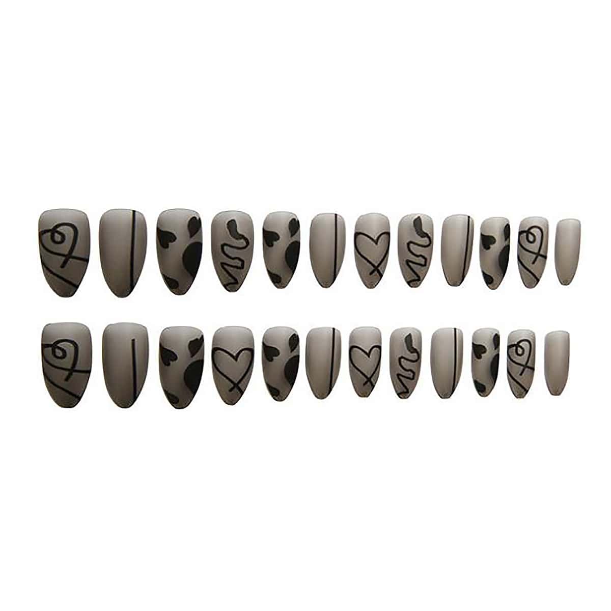 

24pcs Heart Pattern Design Fake Nail, Grey