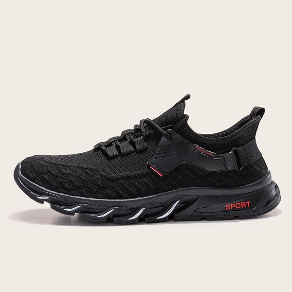 

Men Lace Up Decor Knit Sneakers, Black