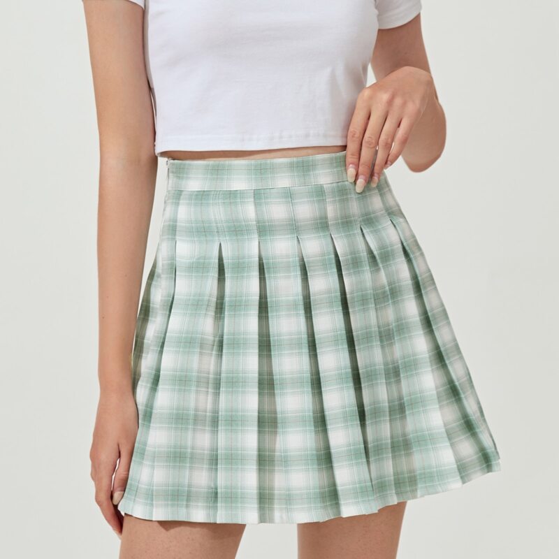 

Plaid Pleated Skirt, Green