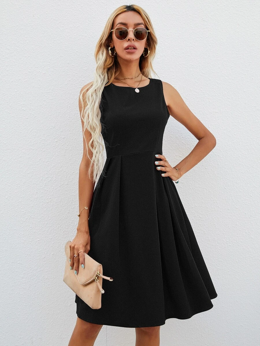 Vestido unicolor sin bolso - Negro - Ver 1