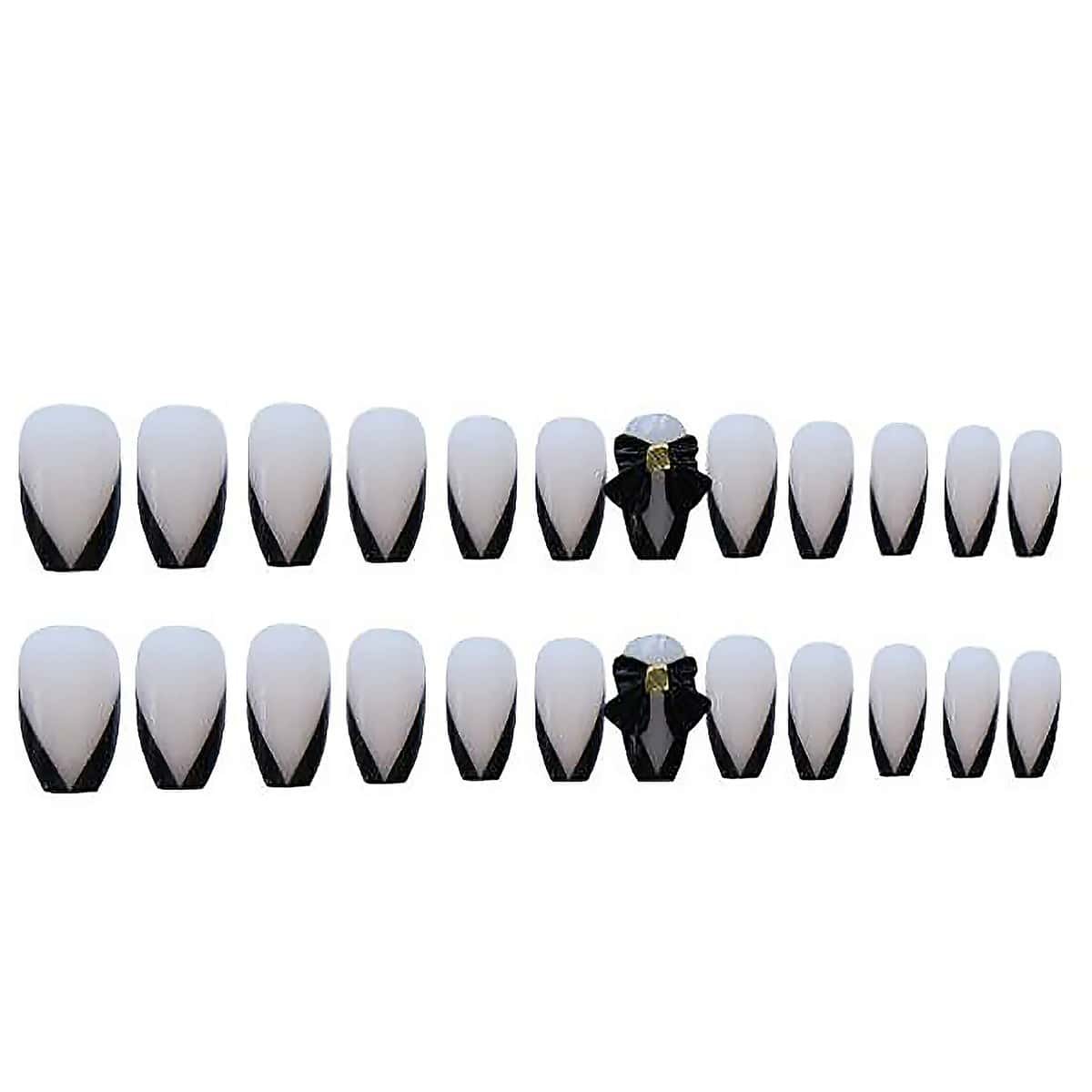 

24pcs Bow Decor Fake Nail, Black