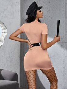 7pack Cop Costume Dress With Toy Handcuffs - Dusty Pink - View 2