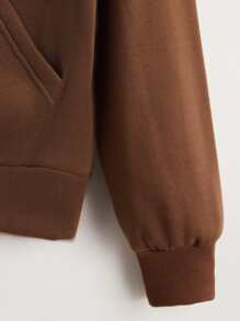 SHEIN Unity Zip Up Drop Shoulder Drawstring Hoodie - Coffee Brown - View 3