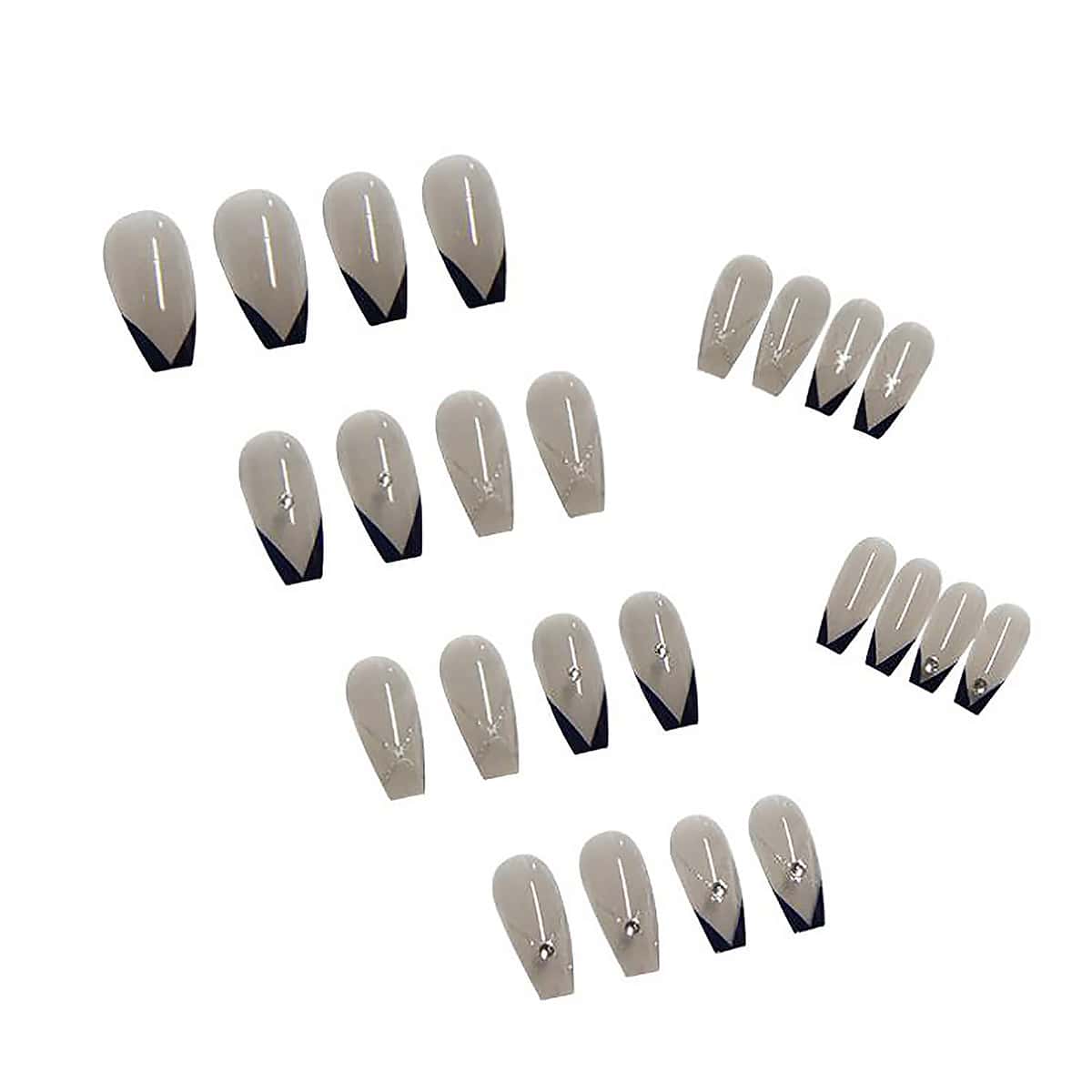 

24pcs Rhinestone Fake Nail, Grey