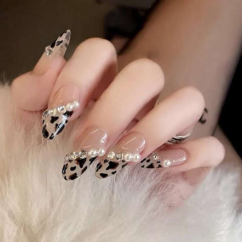 

24pcs Leopard Fake Nail, Brown