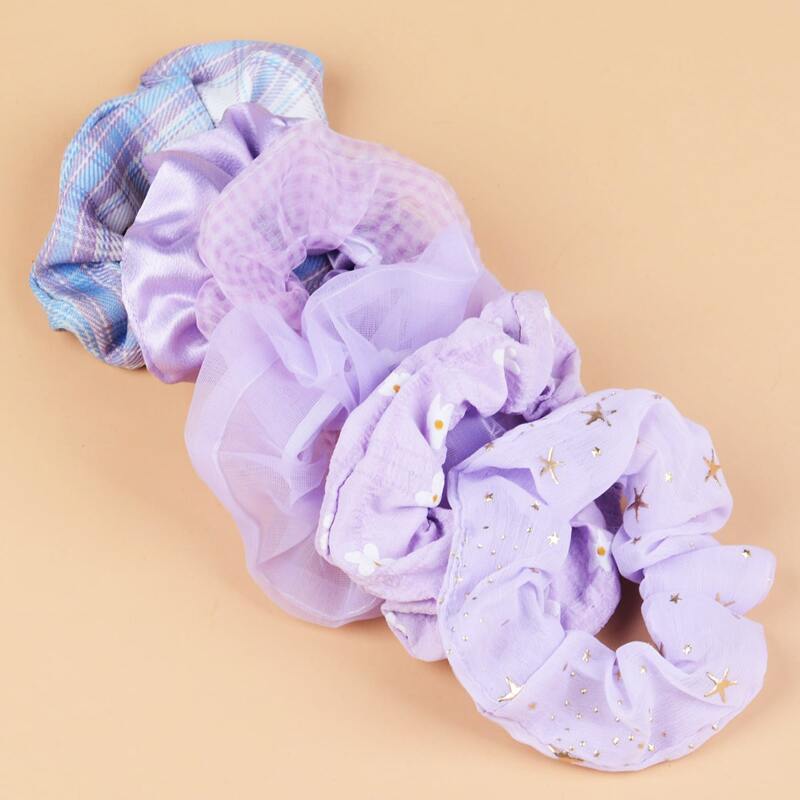 

6pcs Flower & Star Scrunchie, Multicolor