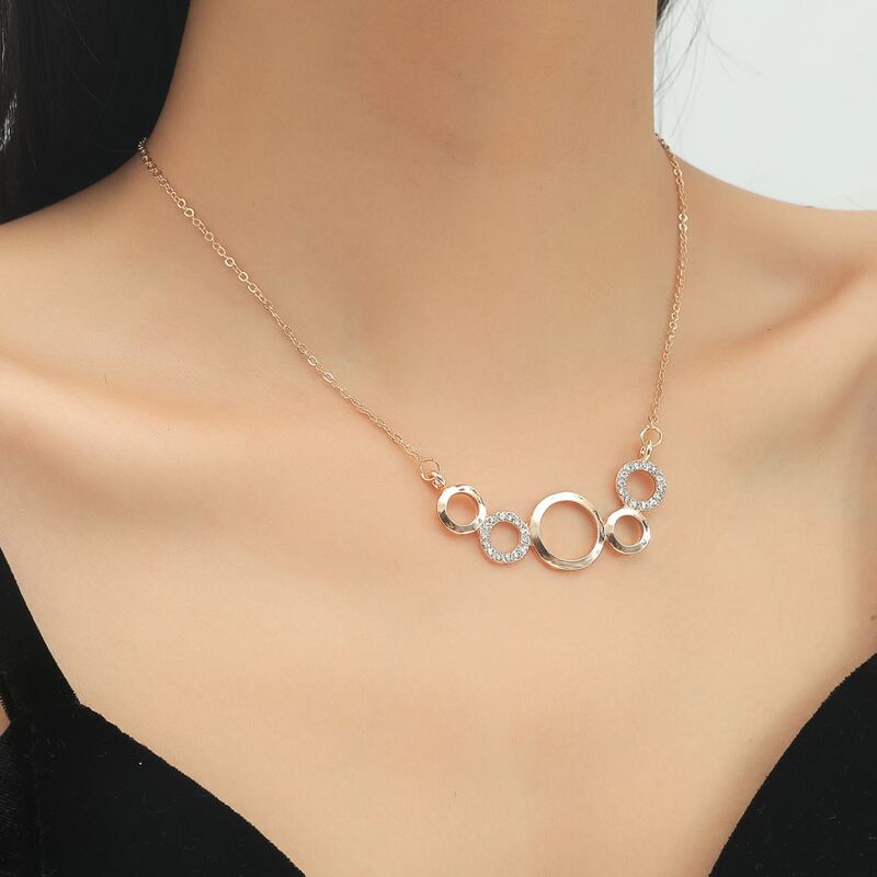 

1pc Rhinestone Ring Necklace, Gold