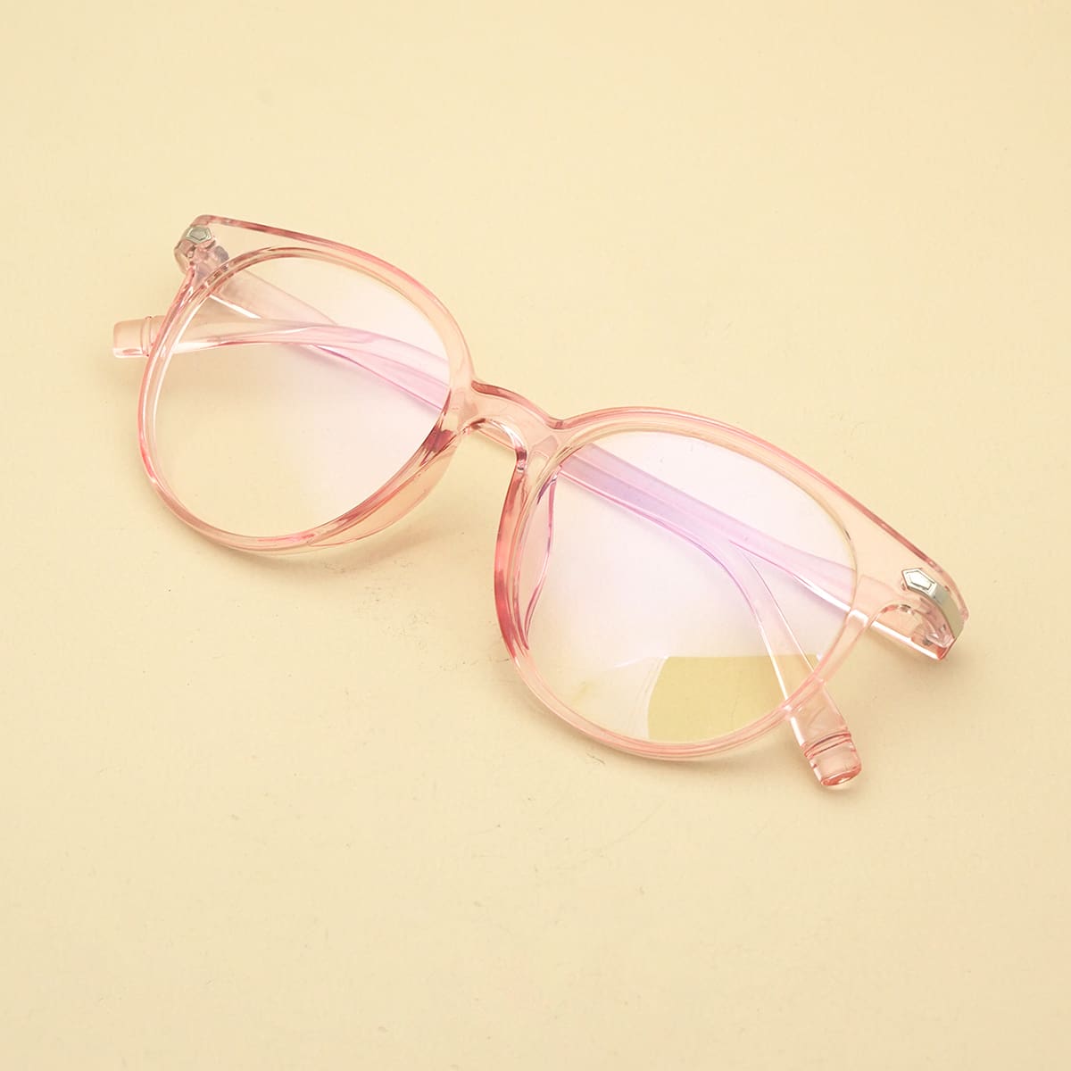 

1pc Clear Frame Eyeglasses With 1pc Random Glasses Chain, Baby pink