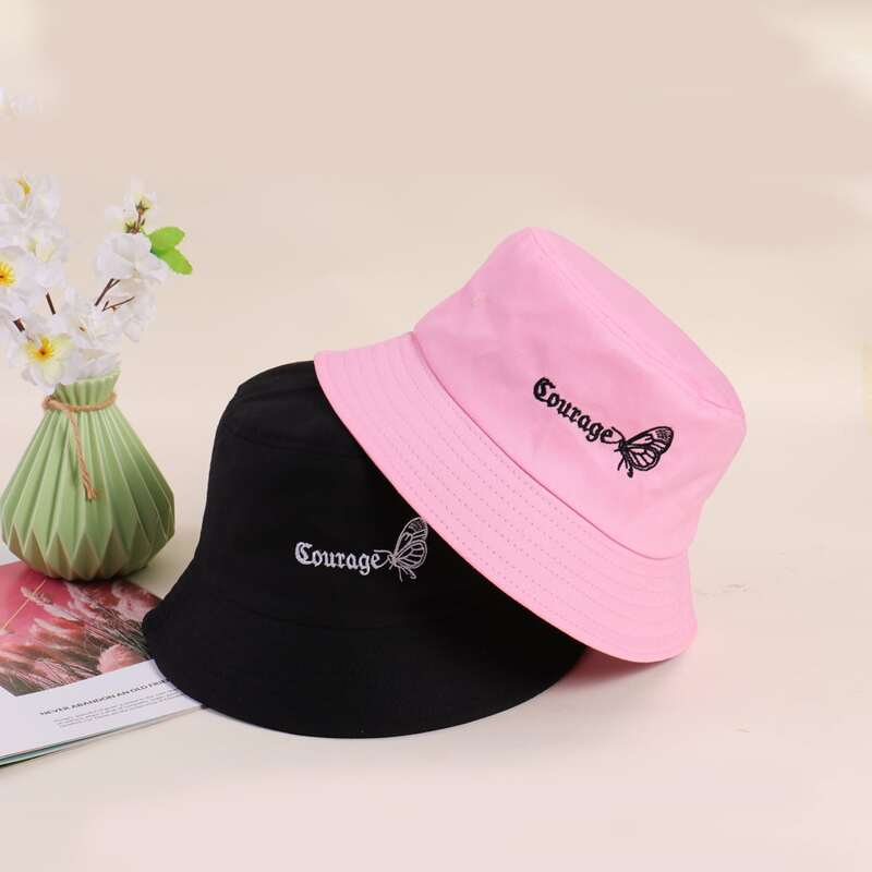 

2pcs Butterfly Embroidery Bucket Hat, Multicolor