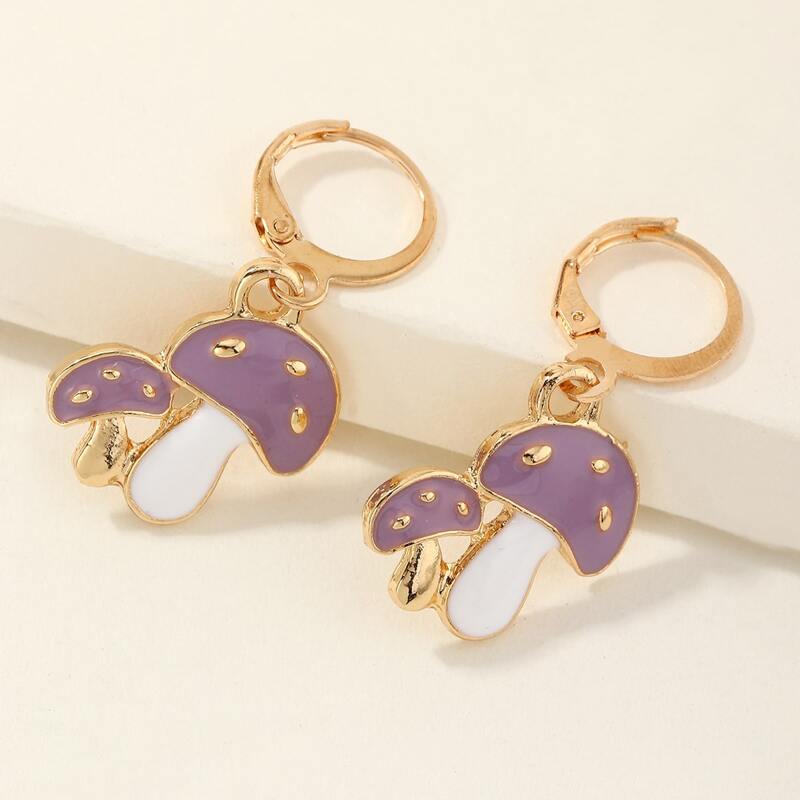 

Mushroom Drop Earrings, Purple