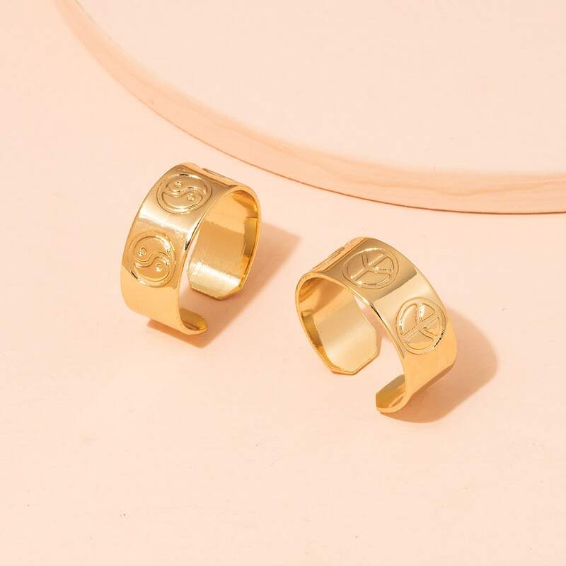 

2pcs Yin & Yang Cuff Ring, Gold