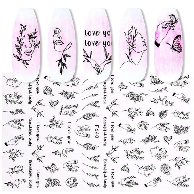 

1sheet Figure & Plant Nail Art Sticker, Black