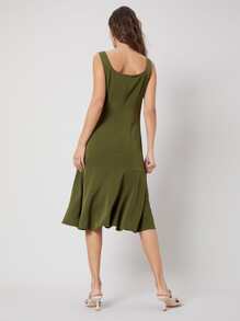 SHEIN 合身飘逸洋裝 - 軍綠色 - 查看 2