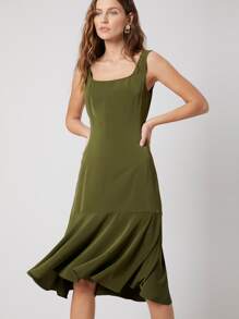 SHEIN 合身飘逸洋裝 - 軍綠色 - 查看 3