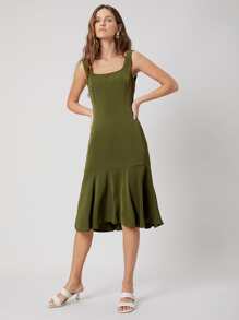 SHEIN 合身飘逸洋裝 - 軍綠色 - 查看 5