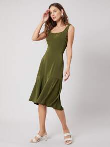 SHEIN 合身飘逸洋裝 - 軍綠色 - 查看 7