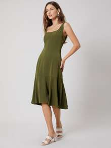 SHEIN 合身飘逸洋裝 - 軍綠色 - 查看 8