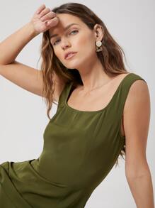 SHEIN 合身飘逸洋裝 - 軍綠色 - 查看 9