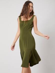 SHEIN 合身飘逸洋裝 - 軍綠色 - 查看 10