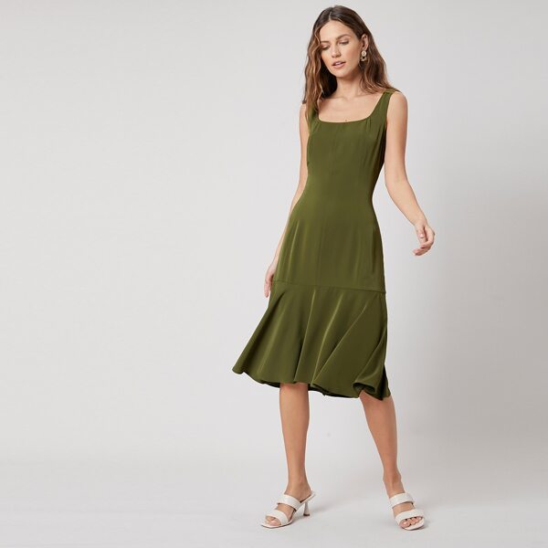 

FITTED FLOWY DRESS, Army green