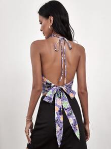SHEIN Unity Floral Print Tie Back Halter Top - Multicolor - View 2
