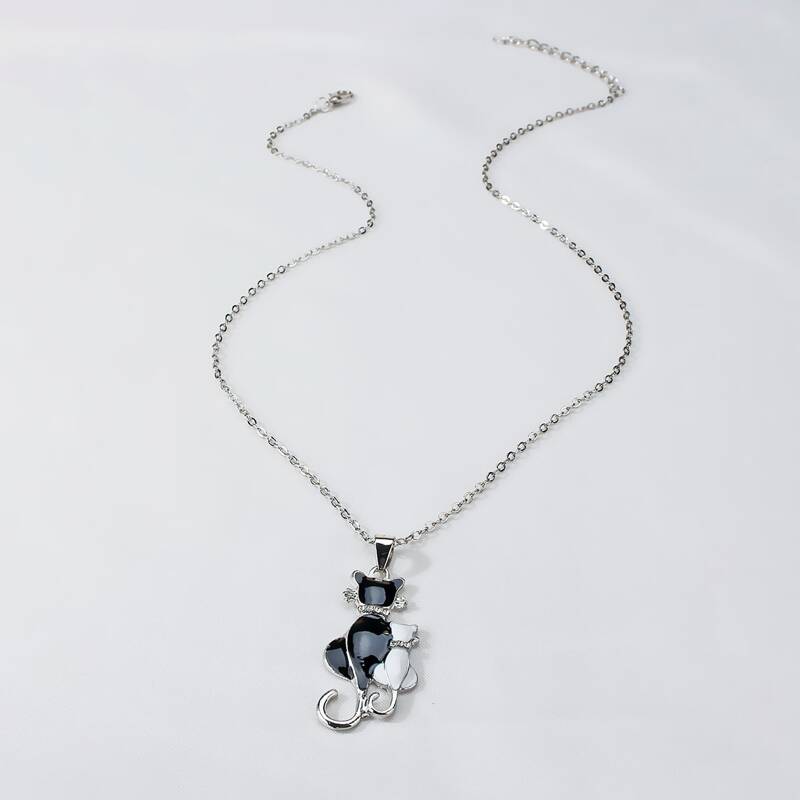 

Cat Pendant Necklace, Black and white