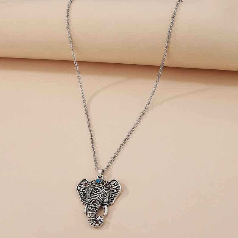 

Elephant Pendant Necklace, Antique silver