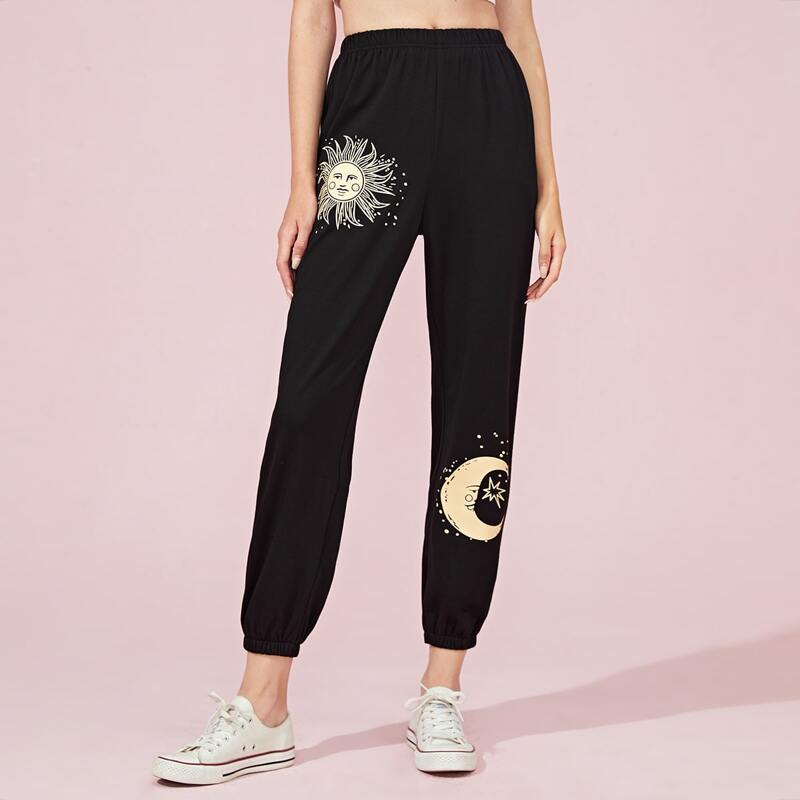 

Sun & Moon Graphic Sweatpants, Black