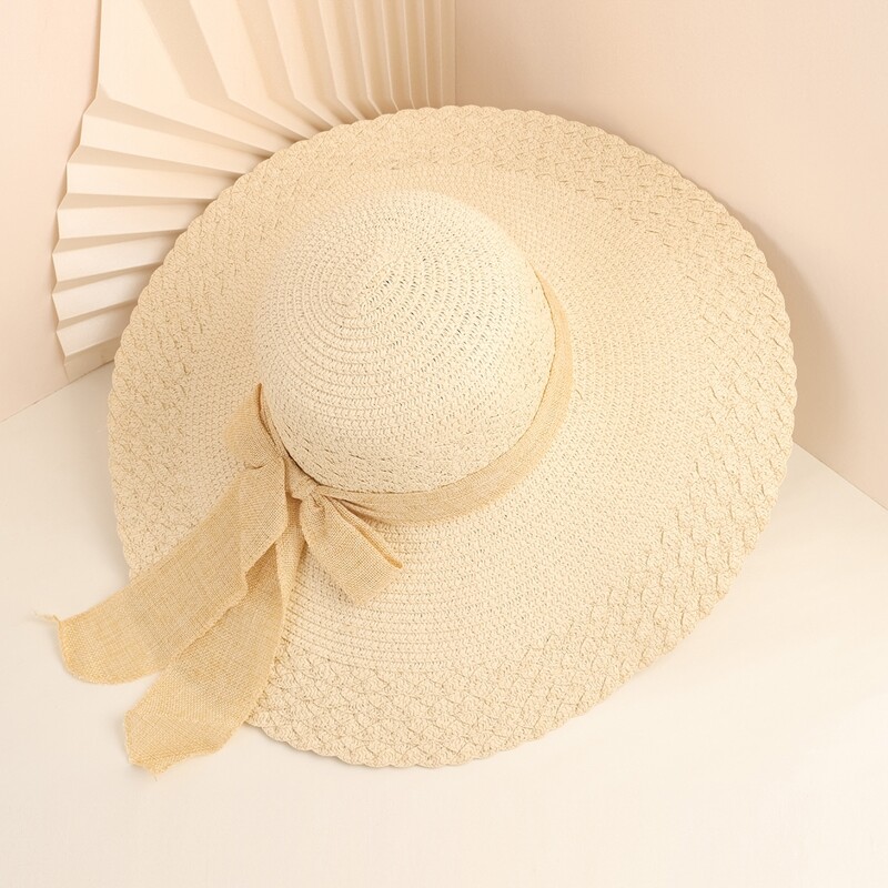 

Bow Decor Straw Hat, Beige
