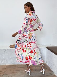 印花襯衫連衣裙帶腰帶 - 彩色 - 查看 2