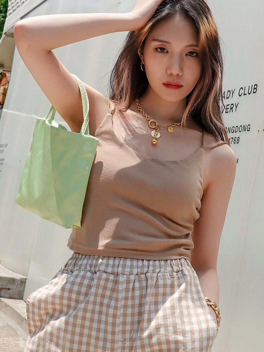 DAZY Top de tirantes con tira doble con abertura trasero - Caqui - Ver 1